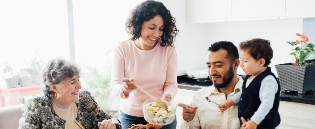woman having dinner with her family
